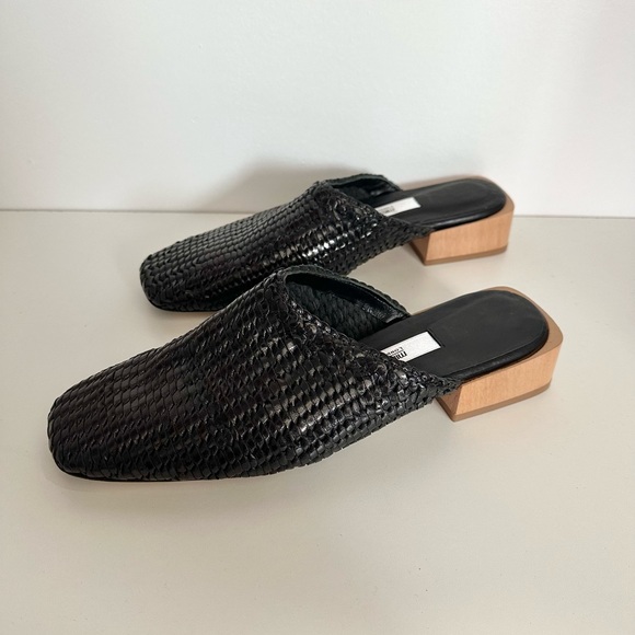 Miista Black Woven Mules with Wooden Heel - Picture 6 of 7
